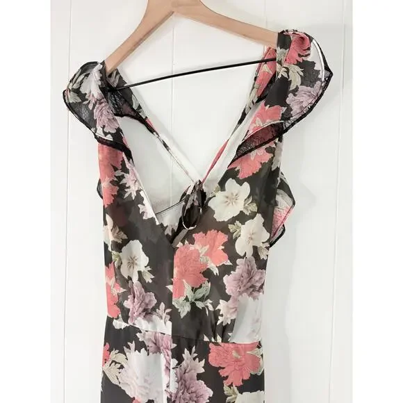 NWT We Are Kindred Field Bouquet Jumpsuit Size 4 Black Floral Wide Leg